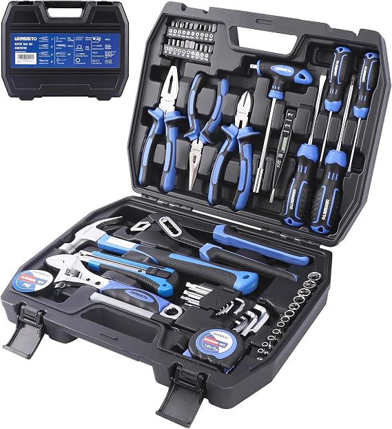 URASISTO 62-Piece General Household Tool Kit with Storage Toolbox, Basic Tool Set for Home, Garage, Apartment, DIY, and Gift