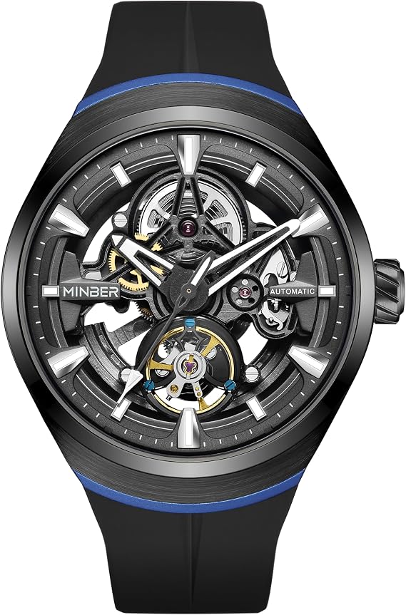 Watch for Men, Automatic Skeleton Mens Mechanical Wrist Watch - Luxury 316 Stainless Steel & FKM Fluororubber Strap, Trendy Design with Waterproof Feature & Luminous Display