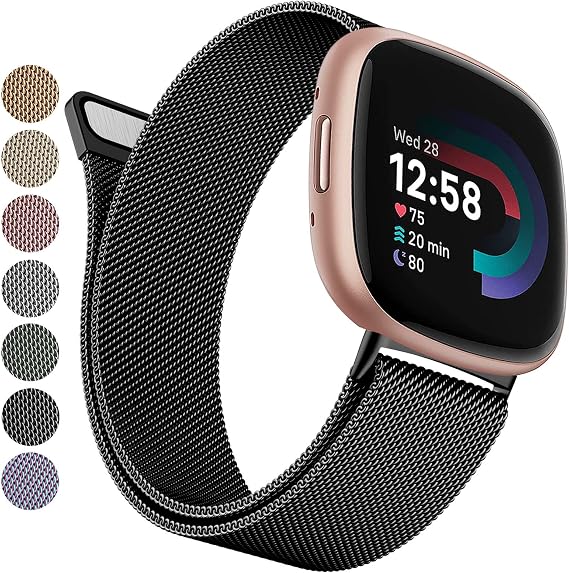 Fitbit Versa 3/4, Sense/Sense 2 Compatible Strap - Breathable Stainless Steel Mesh Loop Adjustable Wristband for Women Men