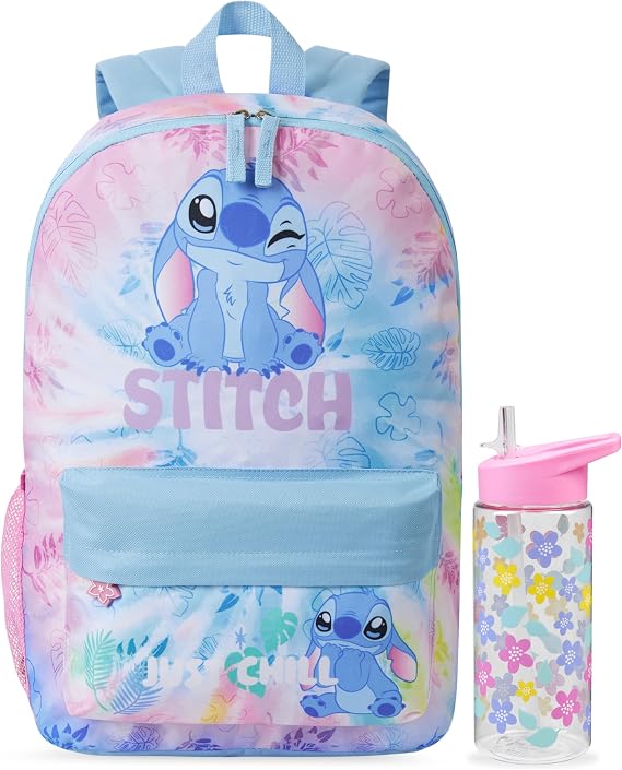Get Trend Disney Stitch Girls Backpack Set, 2 Pcs Lightweight School Bag with 500ml Water Bottle, Sports Travel Book Bag, Kids Large Rucksack, School Supplies, Gifts for Girls (Multi Stitch)