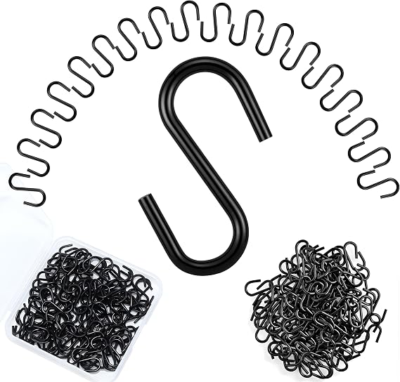 Small S Hooks, Mini Black Steel Hooks for Christmas Ornaments, Jewelry Display, Plant Hangers - Home, Kitchen Organization & DIY Crafts (1/2 Inch)