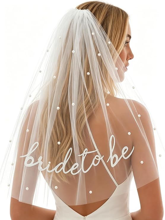 Bride to Be Veil, Hen Do Veil, Hen Do Accessories, White Hair Bow Veil with Clip, Hen Do Veil Accessories for Wedding Bridal Shower Hen Night Bachelorette Party Decoration