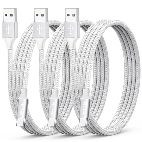 etguuds USB C Cable White 3Pack 1M+1M+2M, Type C Fast Charging Braided Cord