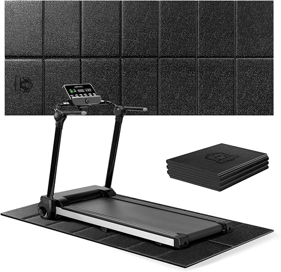 HAPBEAR Foldable Treadmill Mat, 173×61cm/ 200×90cm×5mm, Exercise Bike Mat, Heavy-Duty Floor Protector, Non-slip, Noise Reduction, Waterproof