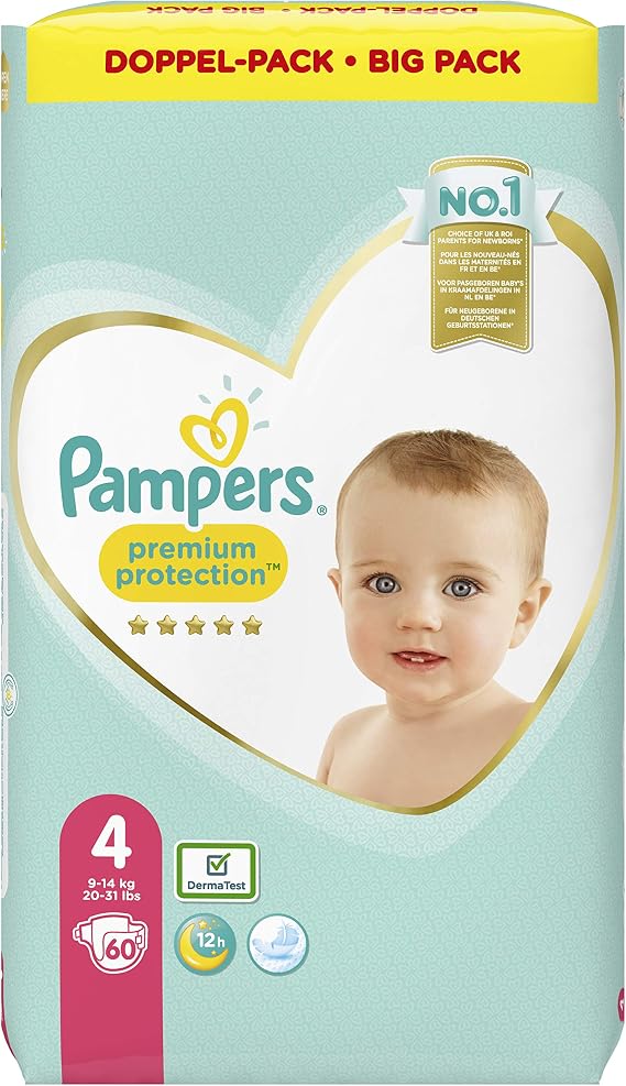 Pampers Premium Protection Size 4, 60 diapers, 9kg -14kg, Pack of 1 (1 x 60 diapers)