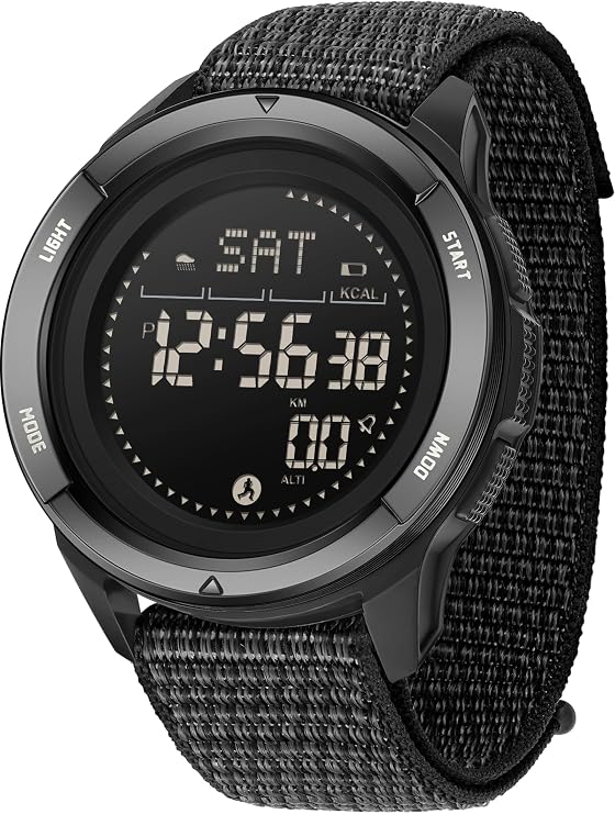 findtime Men's Digital Watch Military Pedometer Step Counter Watches Compass Waterproof Tactical Sport Watch Calories Counter Pacer Running Wristwatch LED Light Stopwatch Countdown Nylon Strap