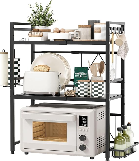 NETEL 3 Tier Expandable Microwave Shelf Rack, Microwave Stand Countertop