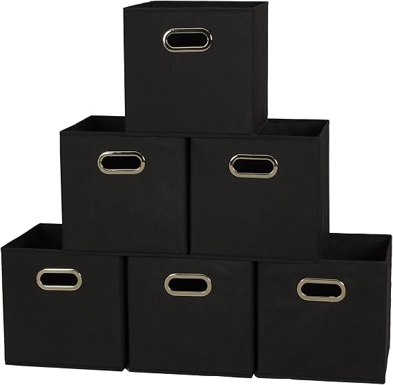 Household Essentials 80-1 Foldable Fabric Storage Bins | Set of 6 Cubby Cubes with Handles | Black, Polypropylene (PP) Iron, 6 lbs