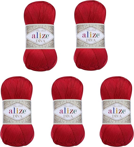 Alize Diva Silky Effect Hand Knitting Yarn %100 Microfiber Acrylic Yarn Thread Crochet Art Lace Craft Lot of 5 skeins 500gr 1915 yds (346 - Sky Blue)