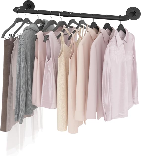 Wall Mounted Clothes Rail, 90CM Industrial Pipe Clothing Rack, Industrial Clothes Rail Wall Mounted, Detachable Heavy Duty Metal Garment Rail for Hanging Clothes in Closet, Retail Shop & Home