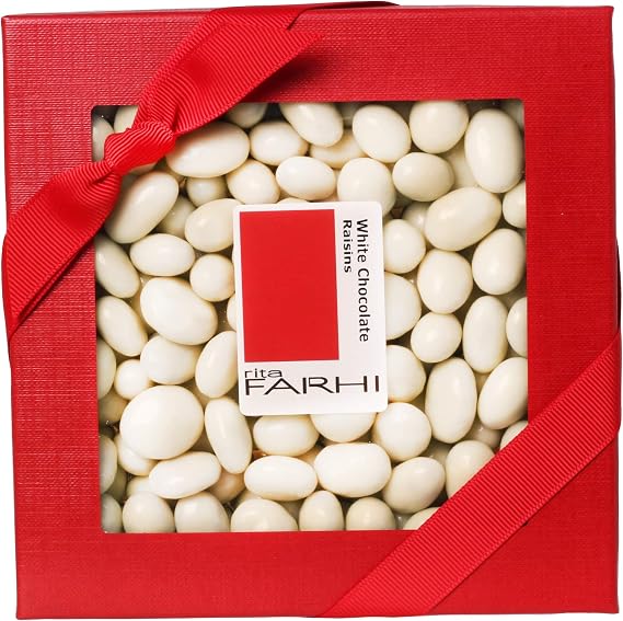 Rita Farhi White Chocolate Coated Raisins in a Luxury Gift Box Chocolate Coated Fruit 250 g