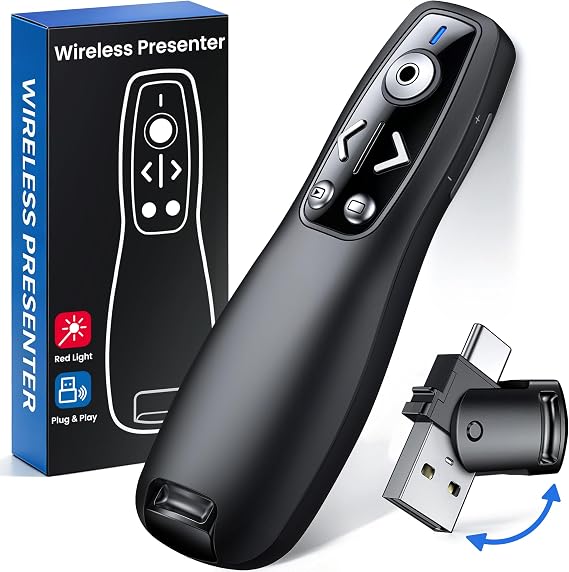 Presenter with Laser Pointer & Dual USB-A & USB-C Receiver