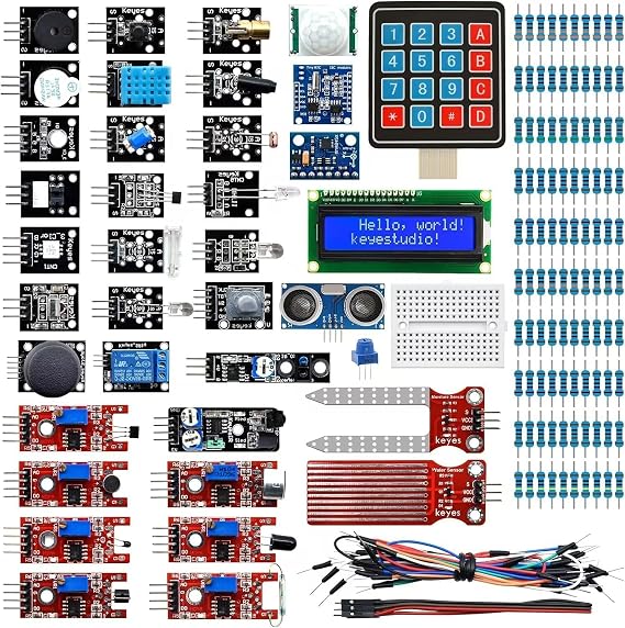KEYESTUDIO 37 in 1 Sensor Modules Kit, Compatible with Arduino UN0 R3 Mega, Raspberry Pi 4, Electronic Starter Kit Suitable for Beginners