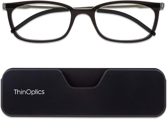 ThinOptics Reading Glasses 1.5, Black Frame, Compact Case, Ultra Thin, Slim