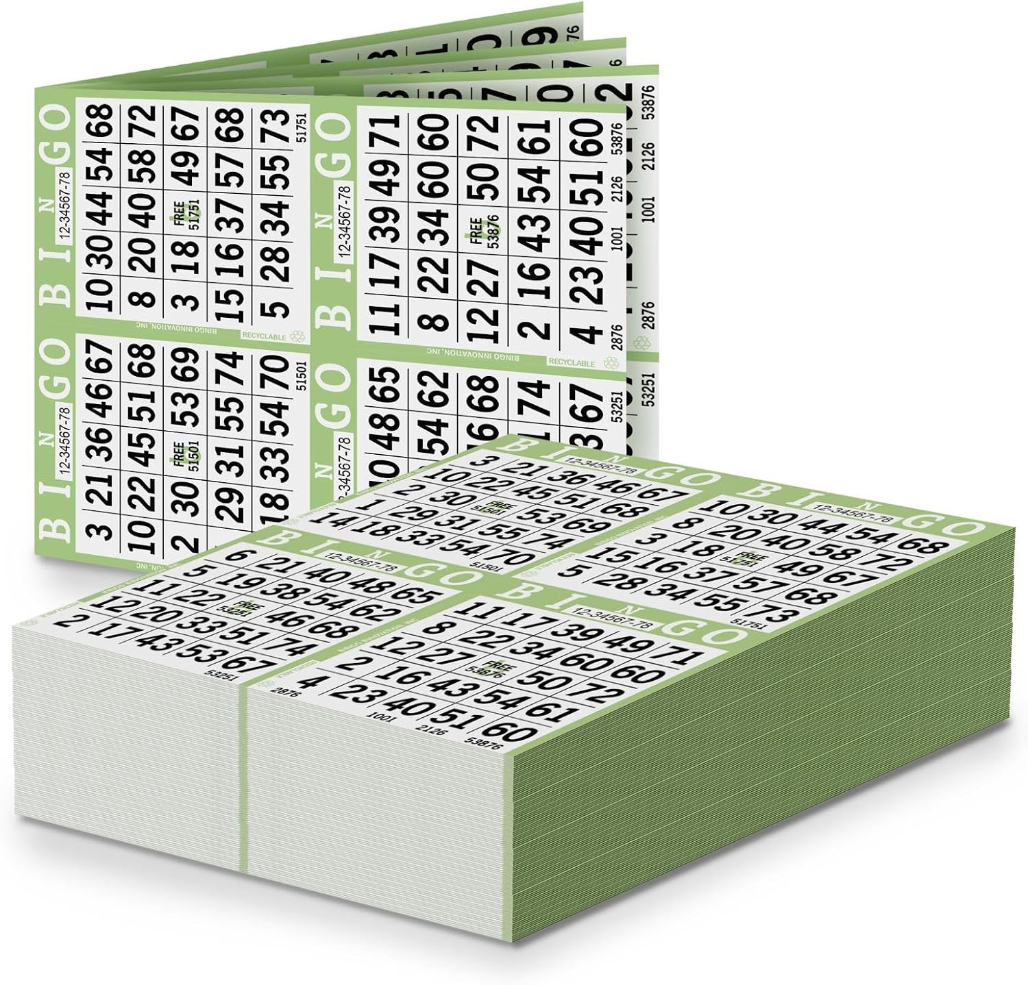 Bingo Paper Sheets – 4 Faces, 8" x 8" – Pack of 750 Disposable Bingo Cards – Recyclable Dauber Paper for Seniors, Adults & Community Events (Olive)