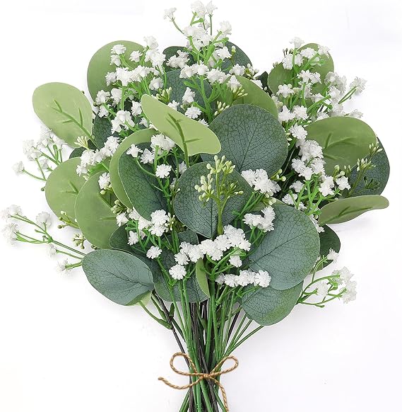 saerryor 24 Pack Artificial Eucalyptus Baby's Breath Stems