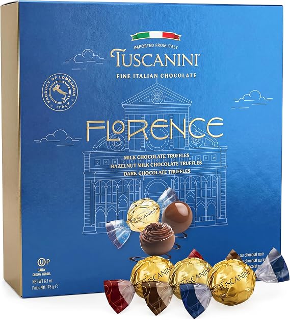 Tuscanini Fine Italian Chocolate Truffles Gift Box (15 Truffles) | Assorted Milk, Dark & Hazelnut Milk Truffles | Imported from Italy | Ready-to-Gift | Perfect for Valentines