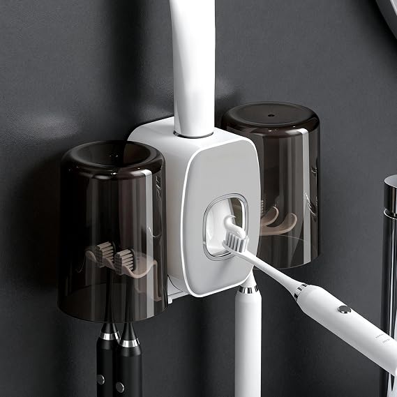 Wall Mounted Toothbrush Holder, Featuring Toothpaste Dispenser