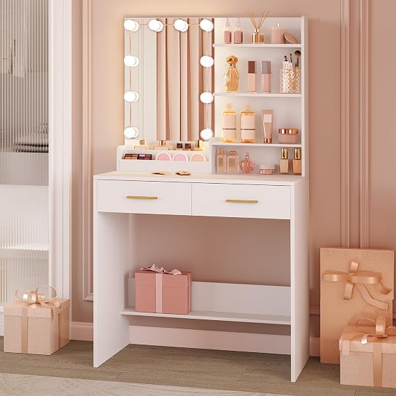 Hzuaneri Vanity with Bulb, Makeup Table, White