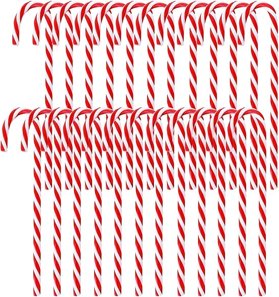 Candy Cane Christmas Decorations - 24Pcs Plastic Candy Canes, 5.9 inch Christmas Tree Hanging Ornaments, Twisted Crutch Candy Canes for Xmas Home Indoor Outdoor Party Decoration