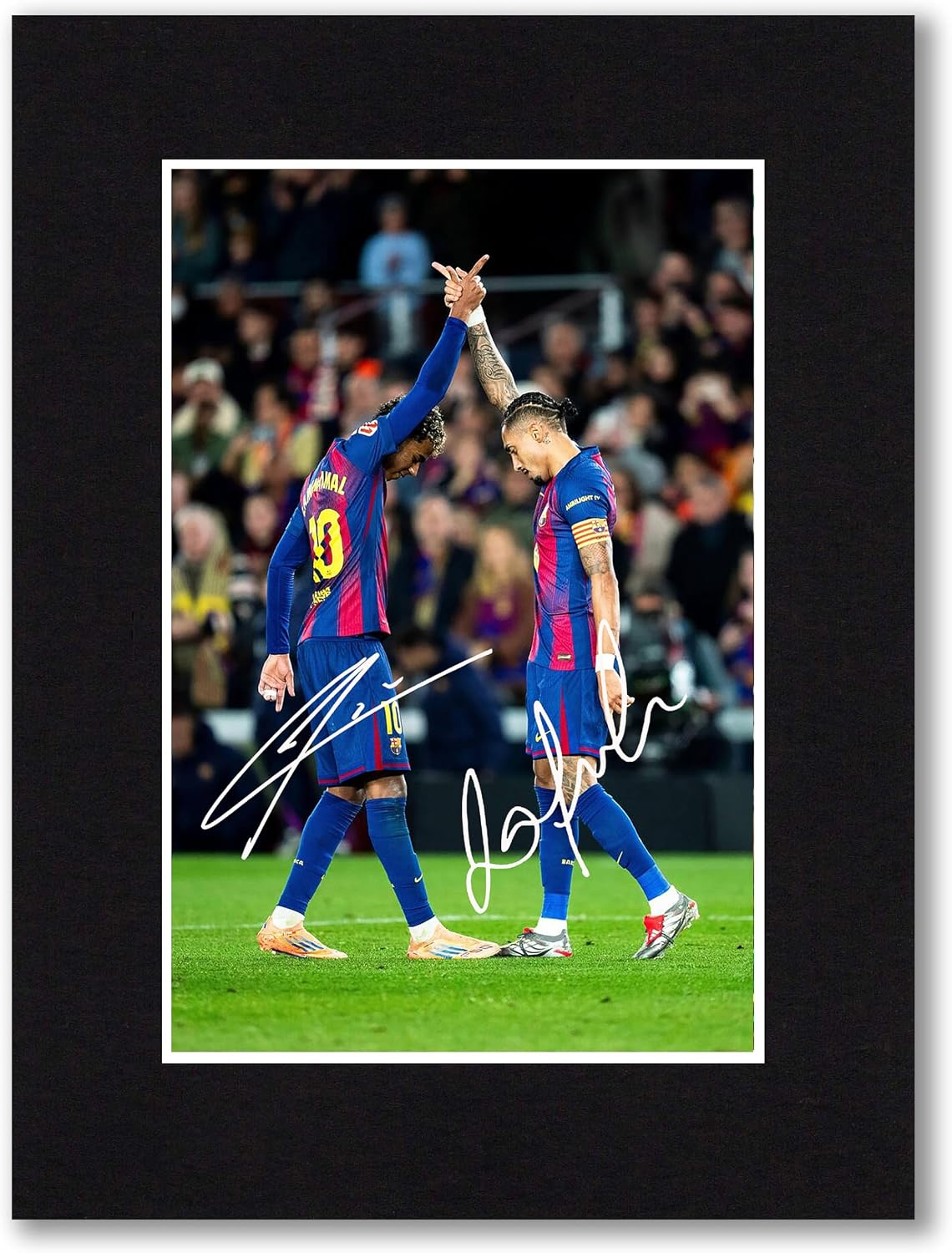 RJR PRINTS Lamine Yamal & Raphinha - Barcelona Signed 8x6 Inch Mounted Photo Print With Pre Printed Signature That Would Make A Great Gift For Any Fan And Is Ready To Be Framed