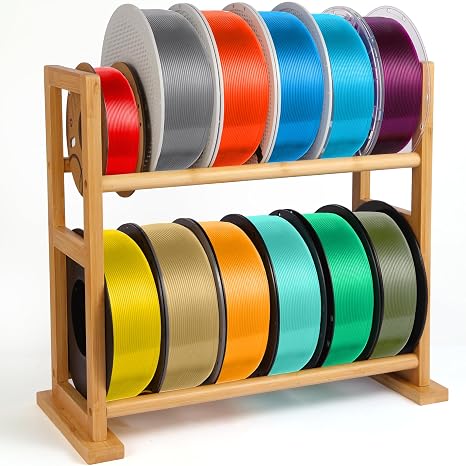 3D Printer Filament Storage Rack Desktop, Wooden 3D Printer Filament Spool Holder Stand, 2 Tier 3D Printer Filament Organizer for PLA/ABS/TPU - for 12 Roll Pac