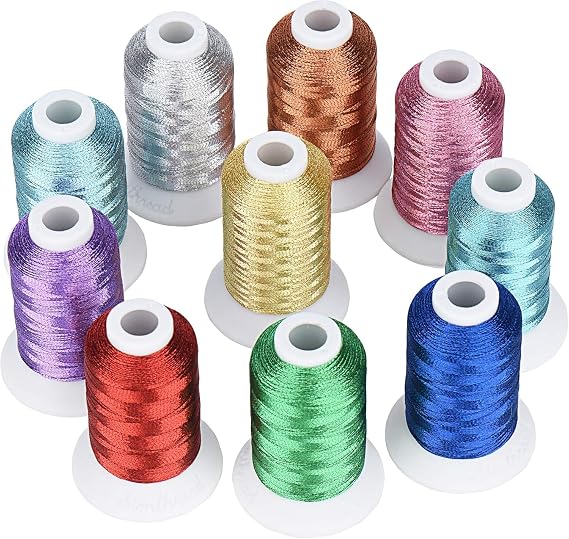 Simthread 10 Essential Colors Metallic Embroidery Machine Thread Kit 500M(550Y) for Computerized Embroidery and Decorative Sewing - Essential 1
