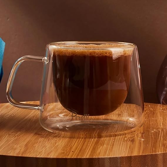 Promosyonca Çift Cidarlı Kulplu Cam Bardak, 6.5 cm Yükseklik