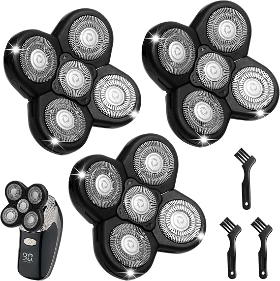 3 Pack Shaver Replacement Heads, 5D Shaver Replacement Blades Compatible with Freebird Head Shaver, Universal 5 Blades Shaver Head for Men Freedom Shaving, Head and Face Electric Razor Shaver Heads