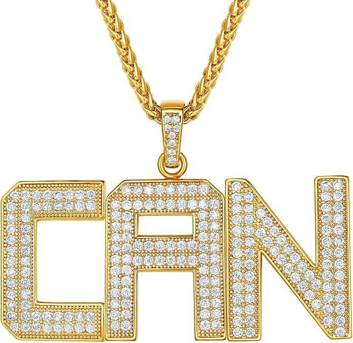 Suplight Initial Letter Necklace for Men Boys, Sparkle Cubic Zirconia Pendant Jewellery, Custom Name Necklaces