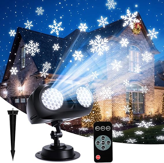 MATEPROX Snowfall Projector Lights, Waterproof Christmas LED Snowflake Projector Lights for Indoor and Outdoor Festive Decor-Double Tube [Energy Class A]