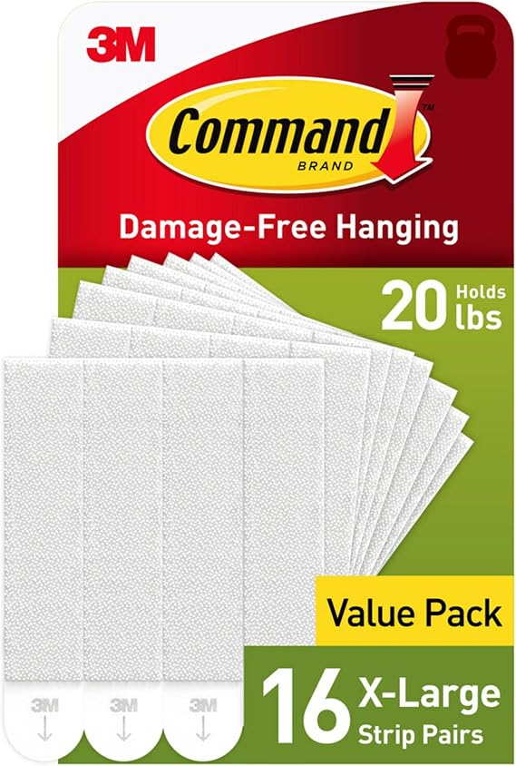 Command 20 lb X-Large Picture Hanging Strips, 16 Pairs White Strips Heavy Duty, Damage-Free Picture Hanger