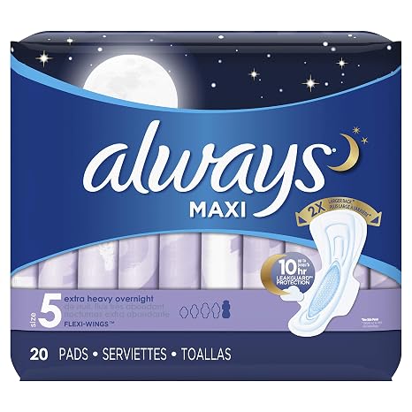 Always Maxi Overnight Feminine Pads with Wings, Super Absorbency, Unscented, 20 Count - Pack of 2 (40 Total Count)