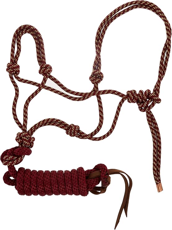 Weaver Leather Diamond Braid Rope Halter and Lead Sangria/Gold, Average Horse