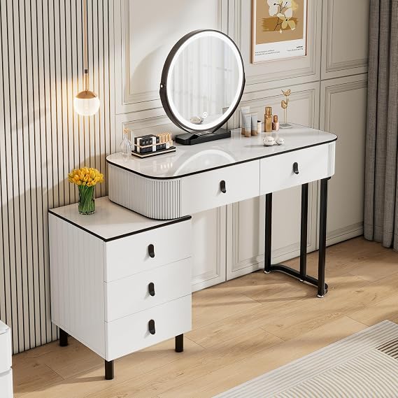 WOLTU Makeup Vanity with Dimmable Light and Rotating Round Mirror