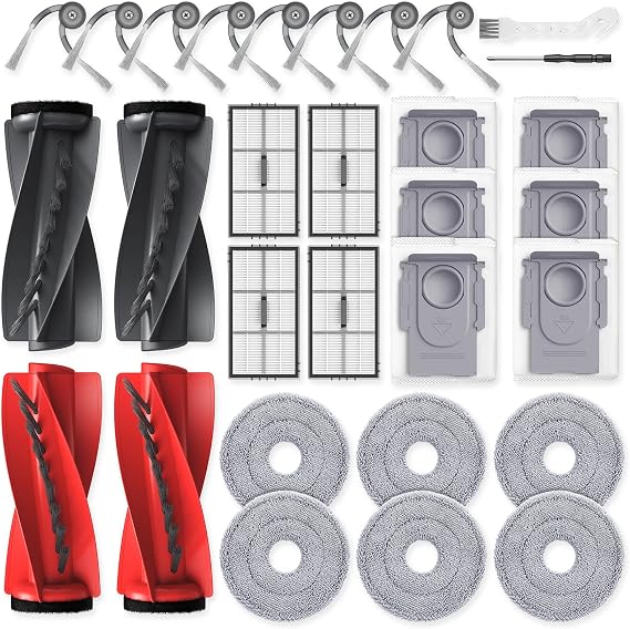Roborock Saros 10R Robot Vakum için 20'li Paket Yedek Aksesuar, Çift Sıfır Dolaşan Ana Fırça, 6 Yan Fırça, 4 HEPA Filtre, 4 Paspas Bezi, 4 Toz Torbası