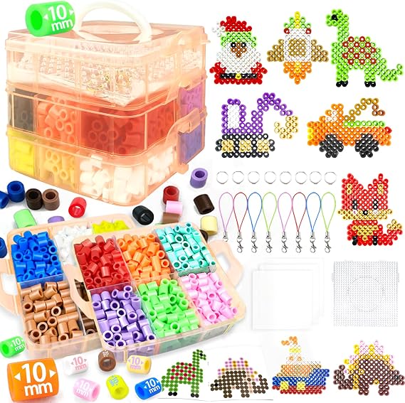 10MM Fuse Beads Kit - 12 Colors XL Fuse Beads Set with Storage Box, Pegboards, Ironing Papers and Accessories,DIY Craft Kits for Kids Age 3+, Arts and Crafts Gifts for Girls & Boys Christmas Birthday