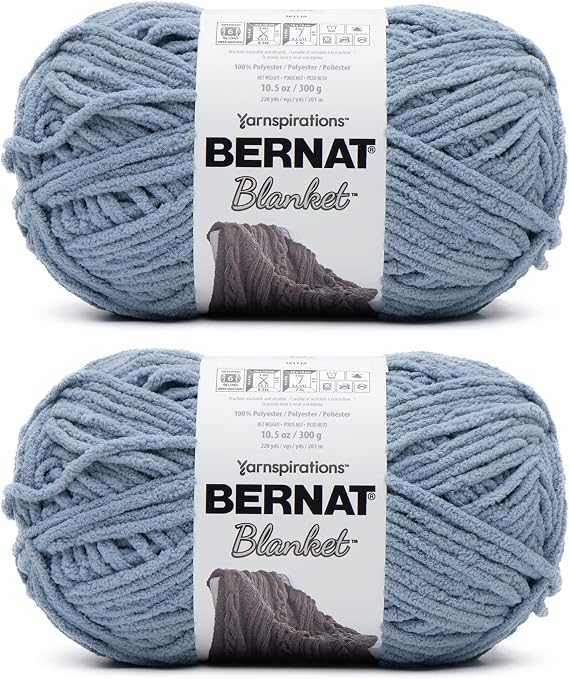 Bernat Blanket Gray Blue Yarn - 2 Pack of 300g/10.5oz - Polyester - 6 Super Bulky - 220 Yards - Knitting/Crochet