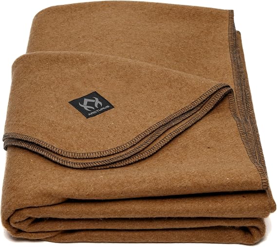 Arcturus Military Wool Blanket - 4.5 lbs, Warm, Thick, Washable, Large 64" x 88" - Great for Camping, Outdoors, Sporting Events, and Survival Kits (Camel) | 80% Wool, 550 GSM, Warm Even When Wet, Naturally Fire-Retardant, Triple-Washed, Outdoor and Emergency Use, 64" x 88", 4.5 lb