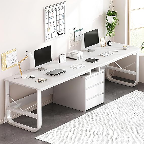 White Two Person Gaming Computer Desk with Drawers Extra Long Double Writing Study Table for Home Office (78.7 * 19.7 * 28.7in)