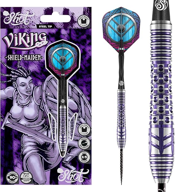 Shot! Darts Viking Shield Maiden Steel Tip Dart Set Front Weighted 90% Tungsten Barrels