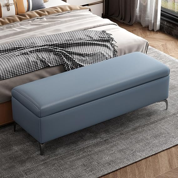 Rectangular Leather Ottoman Bench, Storage with Large Hidden, Solid wood frame padded sofa bench, Space Entryway with Safety Hinge Metal Legs(C,60CM/23.6IN)
