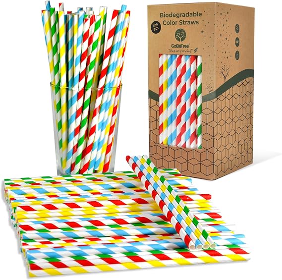 GoBeTree Paper Straws, Assorted Colors, 300 Cardboard Straws