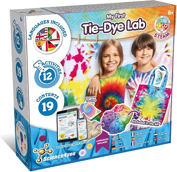 Science4you My First Tie-Dye Lab – Tie-Dye t-shirt Kit for Kids, 12 Activities for Kids, Fashion Designer Kits for Girls, STEM Toys and Tie Dye Toys for 6+, Educational Gifts for Boys & Girls 6 7 8 9+