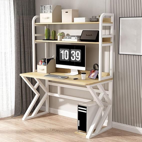 Computer Desk with Storage Shelves, Large Home Office Study Writing Table with Bookshelf, Modern PC Laptop Table Gaming Desk(B,100x60x170cm)