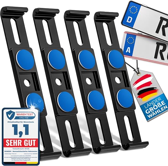 ROADZ® Frameless License Plate Holder – Invisible & Legal – Secure for Bomb-proof Hold – Set for 2 Number Plates – Advertising-Free – Number Plate Holder – Frameless Number Plate Holder Car