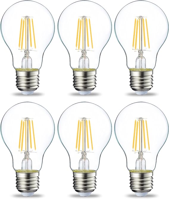 Amazon Basics LED-Leuchtmittel Edison-Sockel E27 43 W (entspricht 40-W-Glühbirne) nicht dimmbar klares Filament 6 Stück (1er Pack) Warmweiß [Energieklasse F]