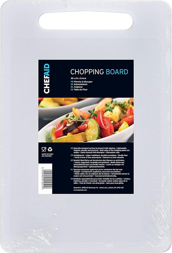Chef Aid White Plastic Cutting Board, 35 x 24 cm, Non-Slip, Dishwasher Safe, with Handle, Kitchen Breakfast Board