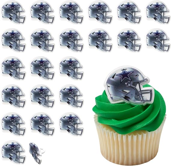 DecoPac NFLダラスカウボーイズヘルメットリング、24個のフットボールカップケーキデコレーション、公式ライセンス商品、フットボールリング、食品安全ケーキトッパー – 24パック