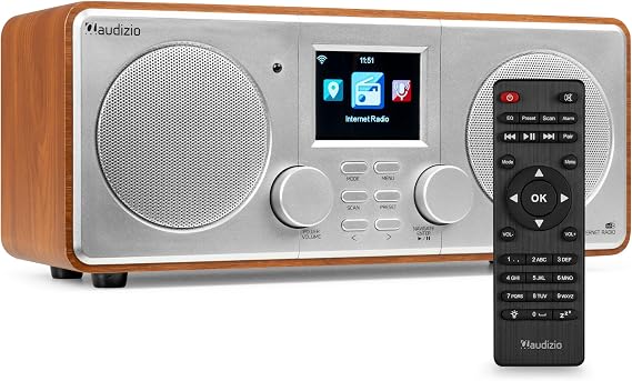 Audizio Foza Internet Radio WiFi DAB Radio with Bluetooth Remote Control 50 Watt FM AUX in USB MP3 Headphone Connection DAB Plus Radio Kitchen Radio Dual Alarm Sleep Timer - Silver